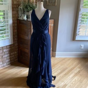 WHITE BY VERA WANG MIDNIGHT V NECK DRESS WITH FLANGE BELT 8 BRIDESMAIDS WEDDING